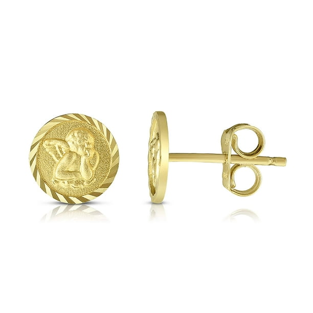 14k Yellow Gold Diamond-Cut Round Button Post Earring Push Back Clasp 10mm 14k Yellow Gold Diamond-Cut Round Button Post Earring Push Back Clasp 10mm